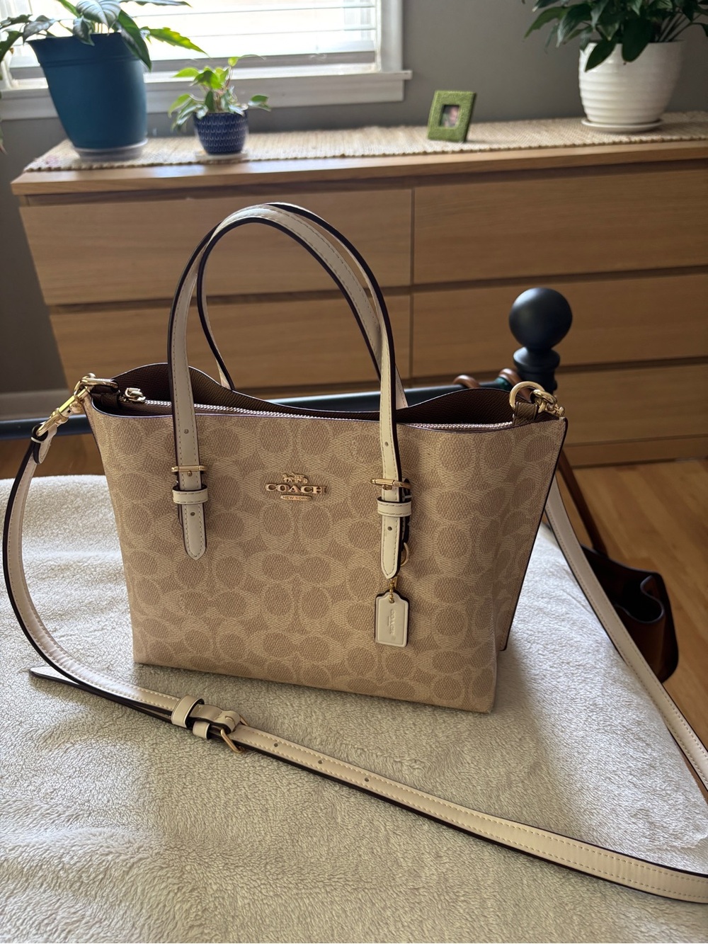 Coach Mini Tote in Beige and Chalk Signature Canvas